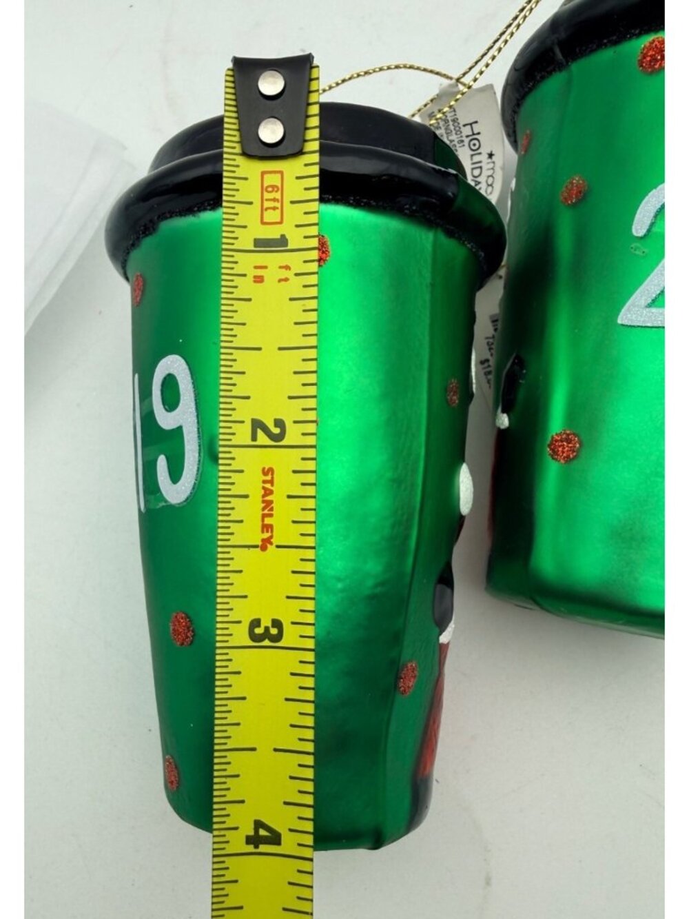 Macy's Glass Ornaments Holiday Lane 2019 Santa Christmas Green Coffee Cup -2 - Picture 9 of 9